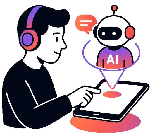 Illustration of AI chatbot helping a user